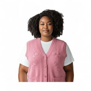 TC Fashion Women’s Pink Floral Knit Cardigan Vest XL